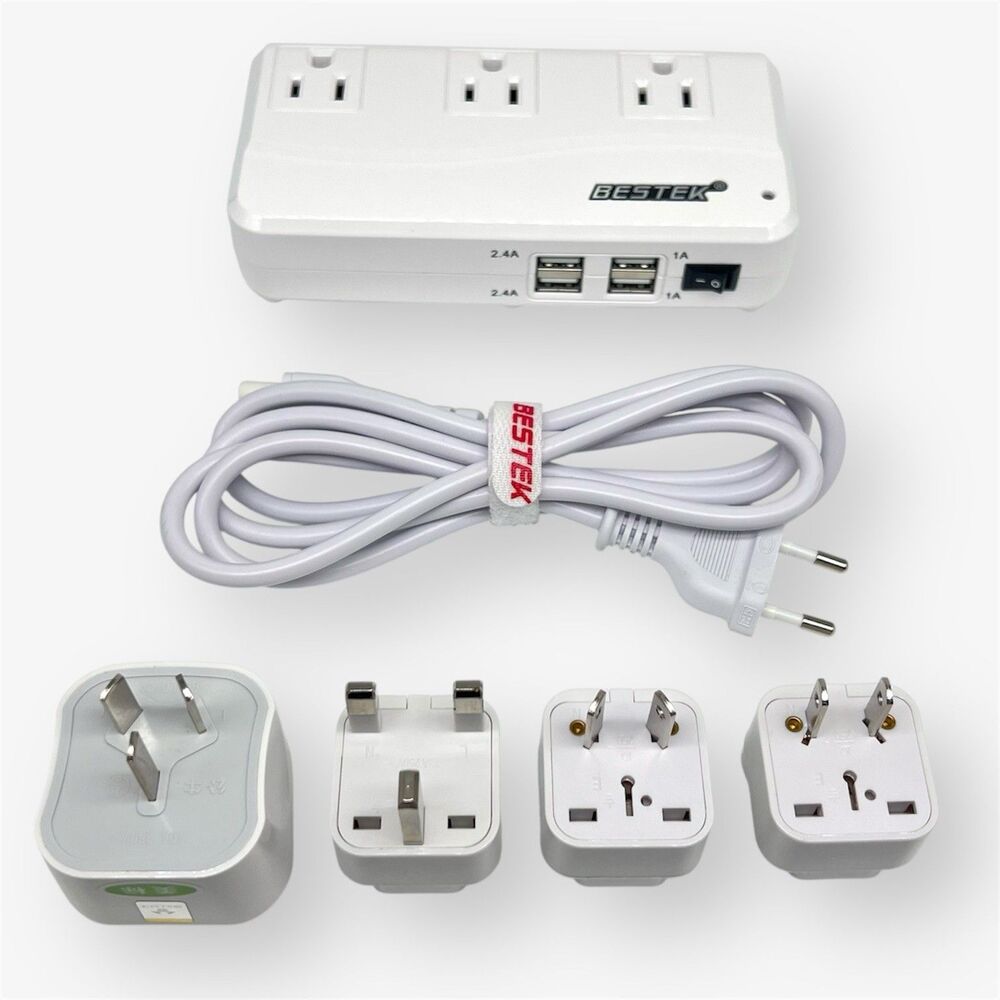 BESTEK 200W Travel Power Converter Adapter 4 USB 3 AC Outlets Universal Plug Kit